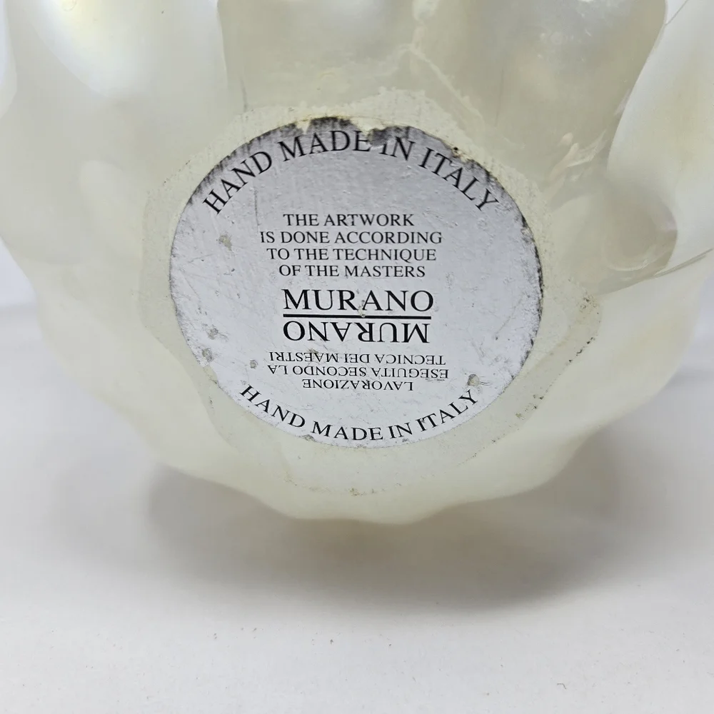 Italian Hand Blown Murano Cream & Clear 11x8 Vintage Beautiful Glass Vase Bowl